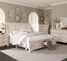 Rustic White Sleigh Platform Bedroom Set