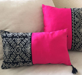 Neon Pink Raw Silk Embroidered Cushion